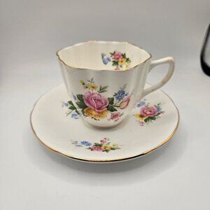 Vintage Crownford Hamilton Floral Bone China Teacup Saucer Set Gold Trim